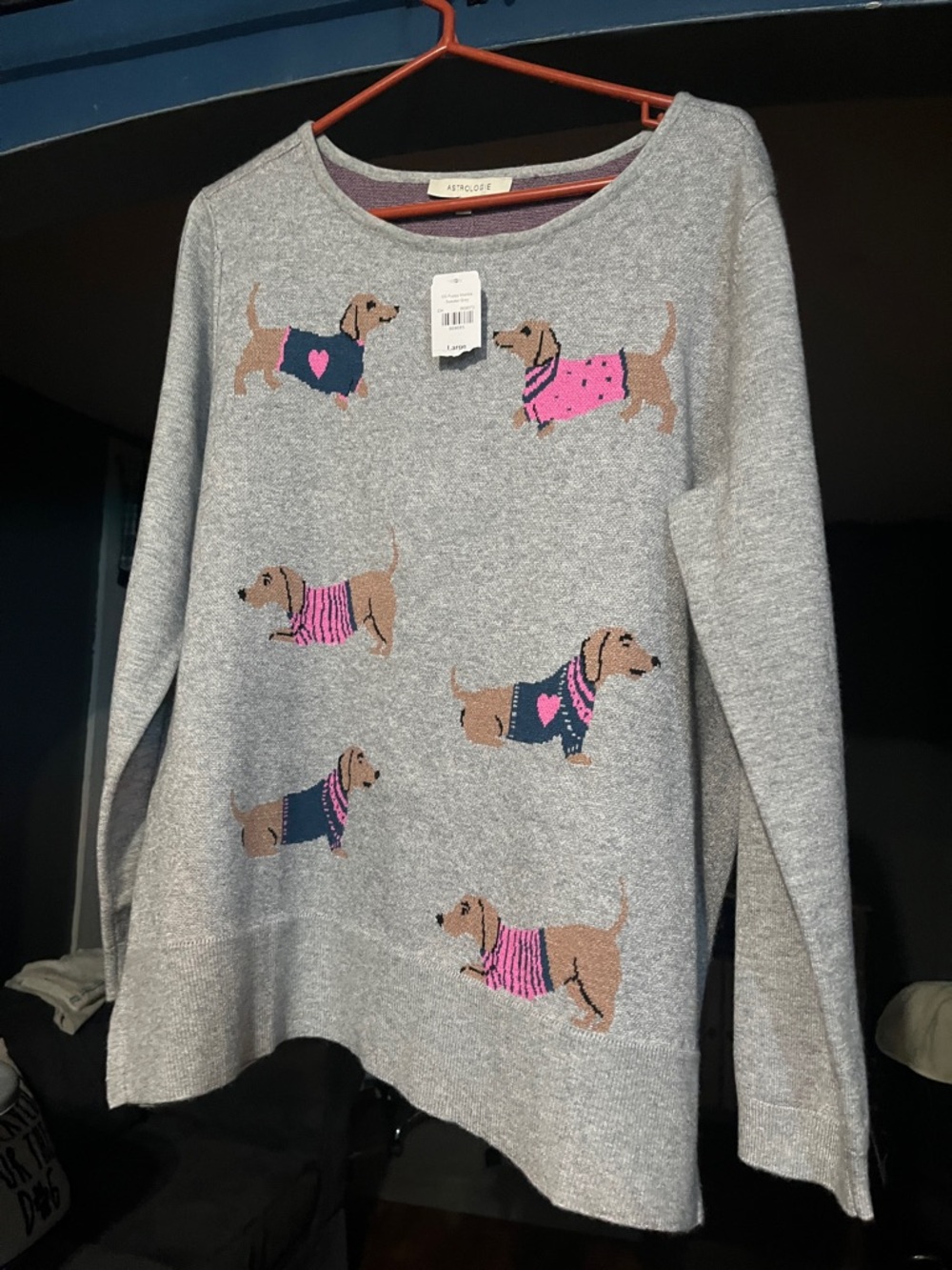 Astrologie Grey Sweater with Pink & Navy Dachshund Motif